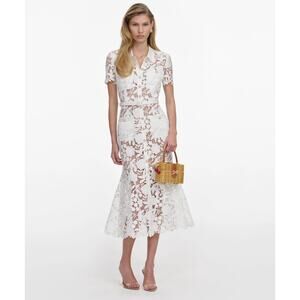 Self-Portrait White Lace Collared Midi Dress
